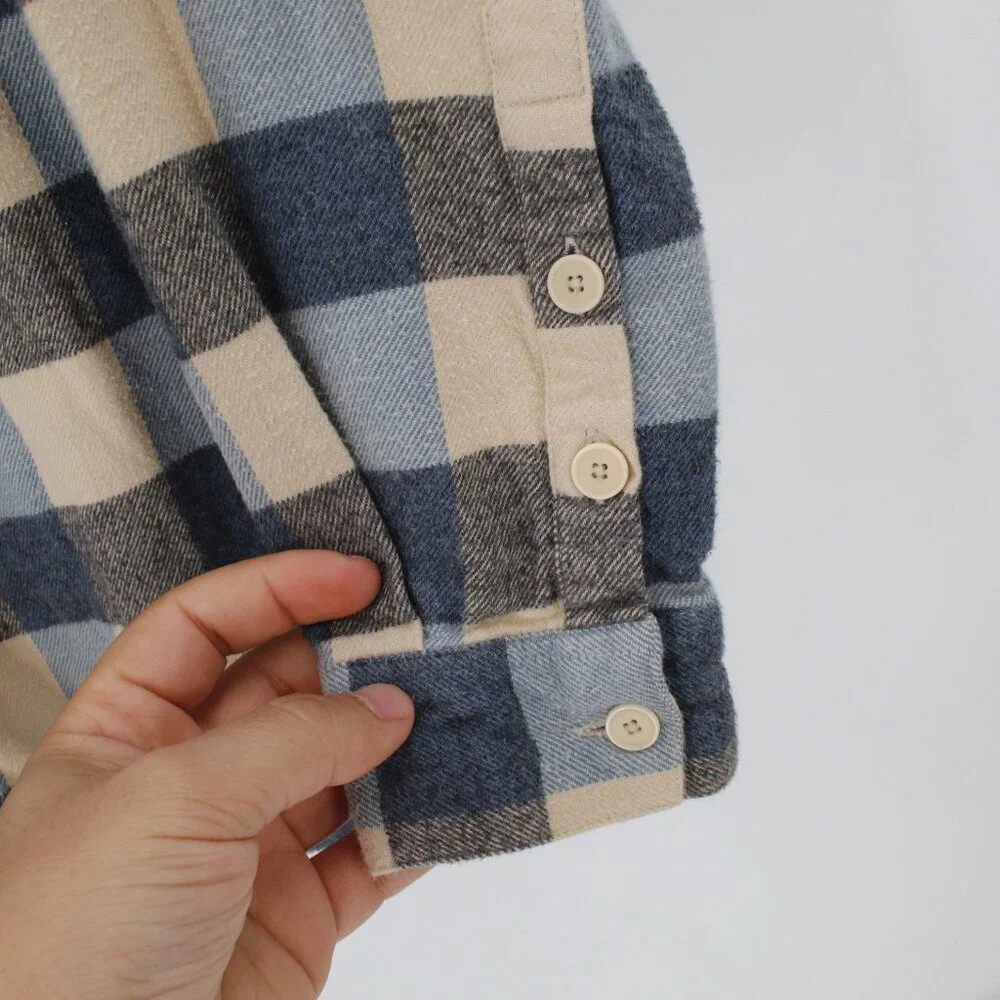 FOLK flannel shirt men's 2 long sleeve button down plaid cotton one pocket
